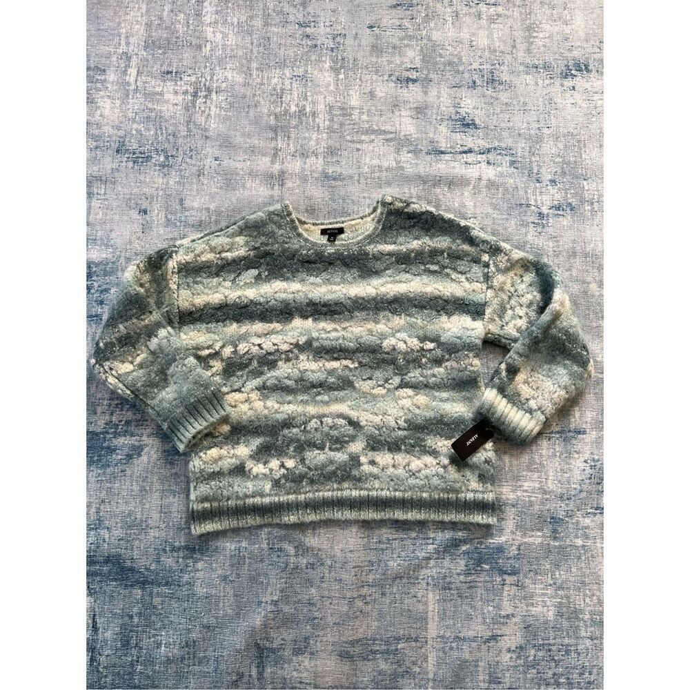 NWT! Alfani Teal Romance Antique White Textured Acrylic Wool Blend Sweater XL